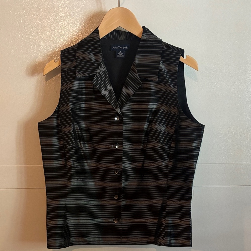 Ann Taylor Black and Silver Striped Vest
